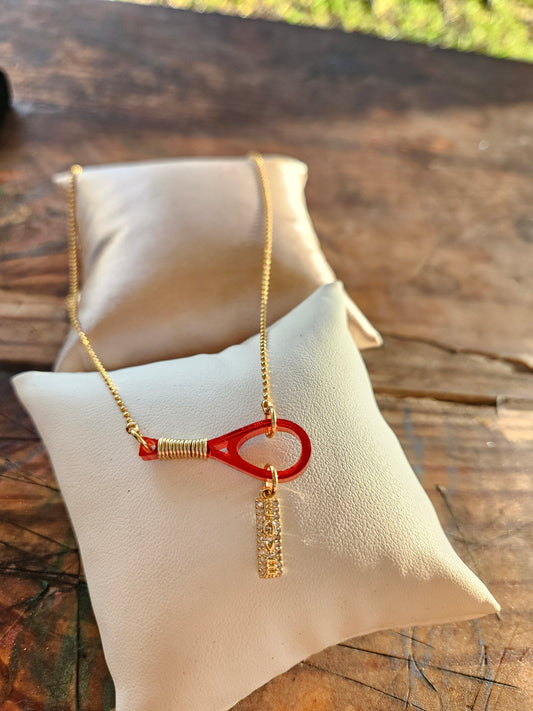 🎾 "Red Love Ace" Tennis Racquet Necklace - Large Racquet/LOVE Charm - 17 inches long SKU 5200043
