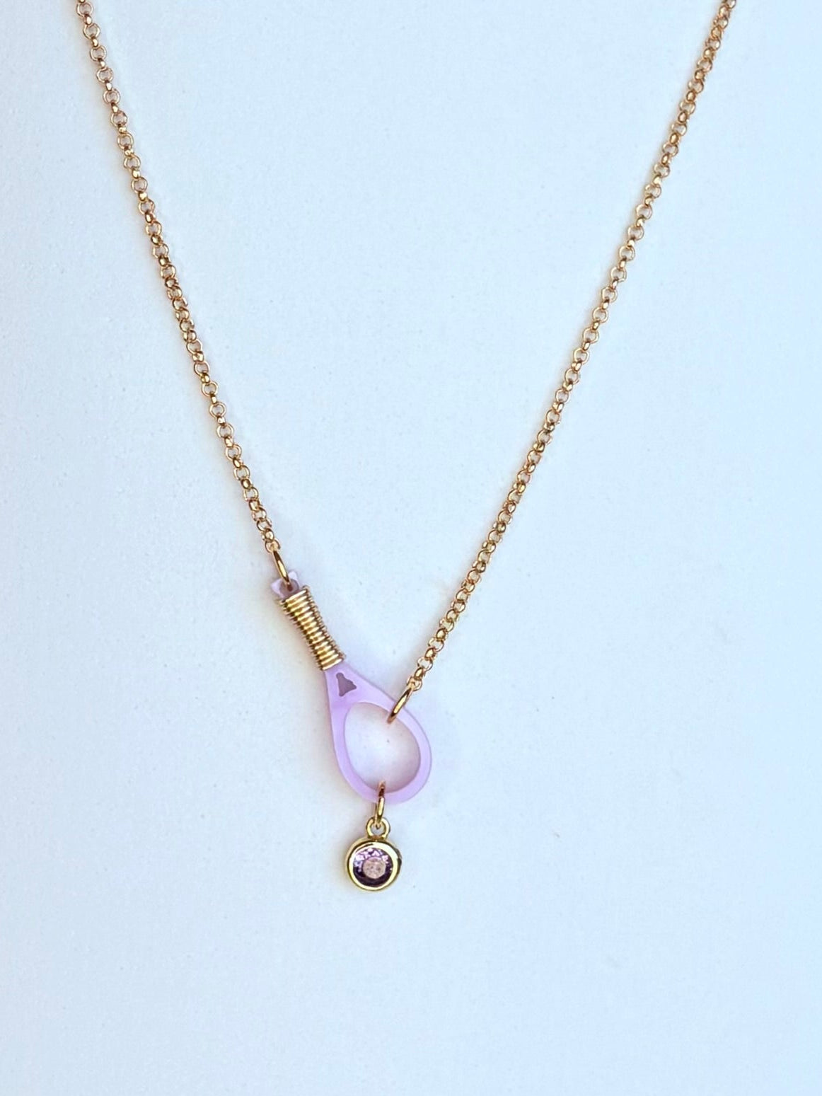 🎾 "Light Lilac Ace" Tennis Racquet Necklace - Large Racquet - 22 inches long - SKU # 5200012