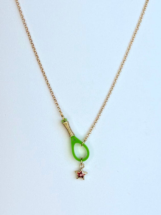 🎾 "Neon Green Ace" Tennis Racquet Necklace - Large Racquet - 22 inches long - SKU # 5200022